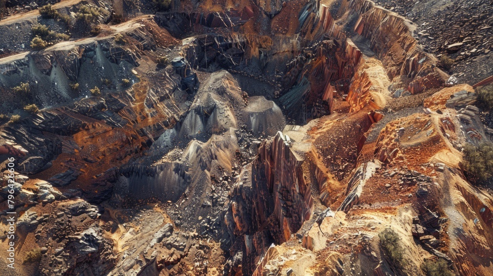 Poster aerial view of a quarry with a large hole, suitable for industrial or environmental concepts