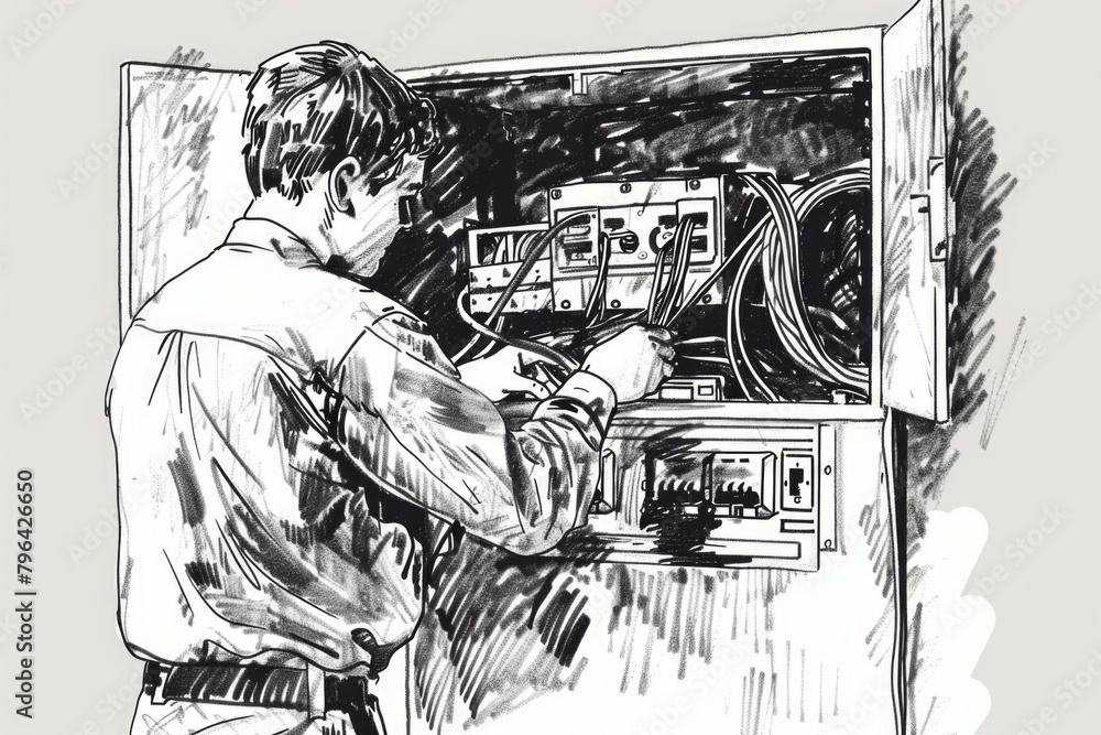 Poster an illustration of a man operating a machine. suitable for industrial concepts