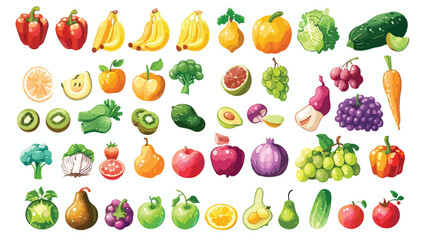 Fruits and vegetables collection. Vector illustration