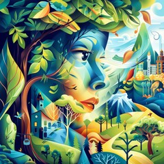 Vibrant illustration showcasing the importance of trees and nature in preserving the environment