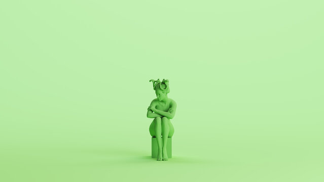 Mint green medusa woman sitting gorgon Greek female background 3d illustration render digital rendering