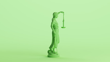 Lady justice judicial system classic statue woman green mint soft tones background side view 3d illustration render digital rendering - 796428404