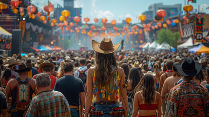 people in cowboy attire at the Calgary Stampede festival during the day, Ai generated Images