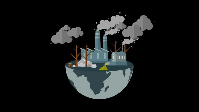 Image of global environmental pollution. Animation in flat design.