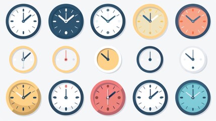 Collection of various colored clocks on a plain white surface. Ideal for time management concepts