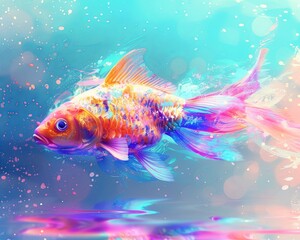 A fish featured in a surreal pastelthemed artwork, combining fantasy elements for an imaginative and artistic stock photo, no grunge, no dust, 4k