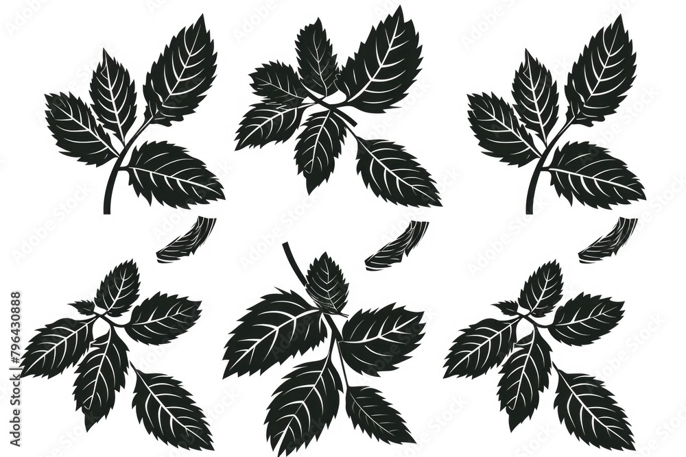 Poster black leaves on a plain white background. suitable for various design projects