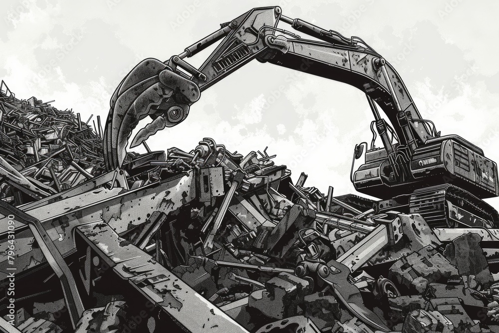 Aufkleber a black and white image of a pile of junk. suitable for industrial or environmental concepts