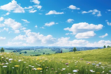 Fototapeta premium Photo of meadow hills sky landscape grassland