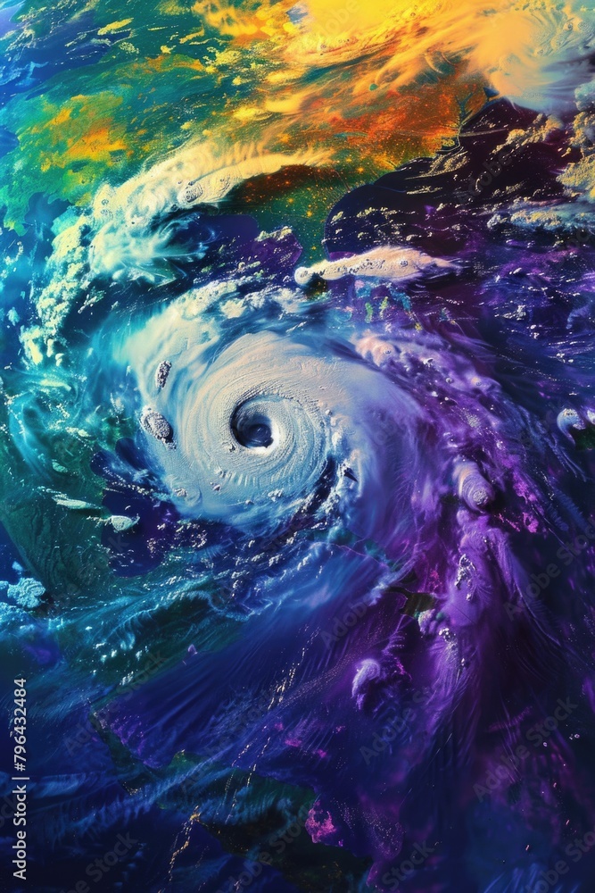 Poster a powerful hurricane swirling in the middle of the ocean, suitable for weather-related projects