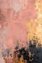 an abstract acrylic paint with rose gold and beige brushstrokes, golden foil, and a minimalist, contemporary style