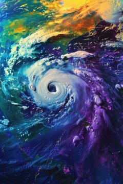 A powerful hurricane swirling in the middle of the ocean, suitable for weather-related projects