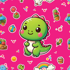 Cute dino vector ornament seamless pattern	