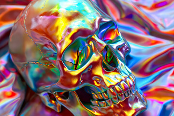 Skull is laying on colorful background.