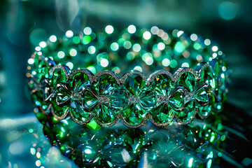Green crystal bracelet with sparkles. - obrazy, fototapety, plakaty