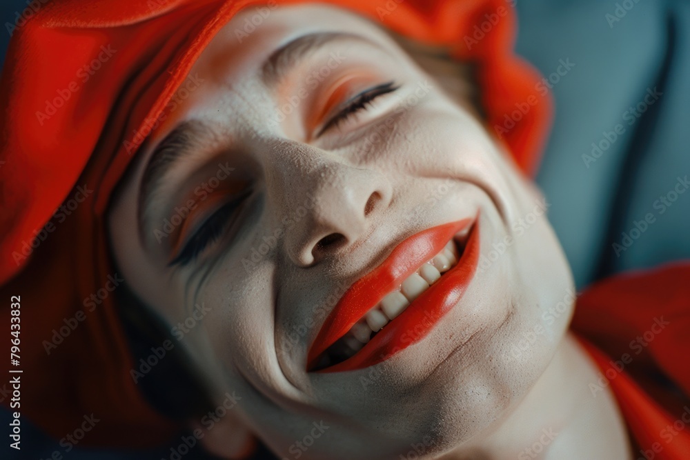 Poster close-up of a person wearing a red hat, suitable for various concepts