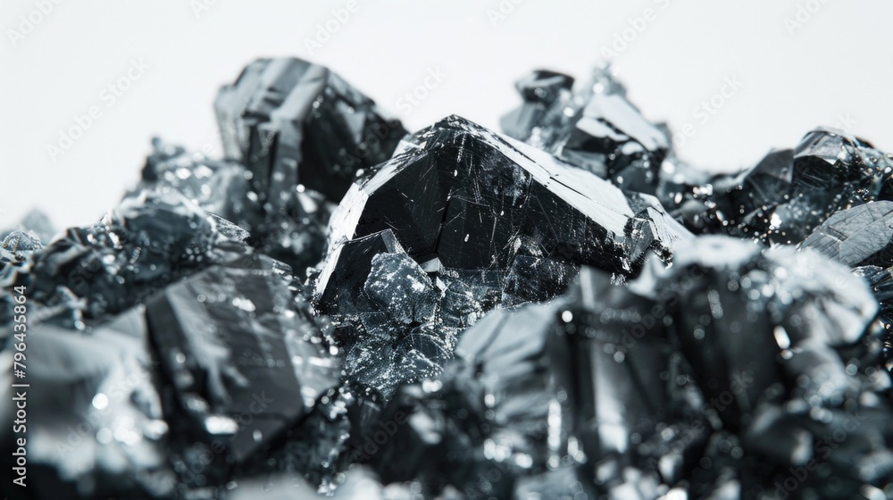 Poster a pile of black crystals on a white surface. suitable for various design projects