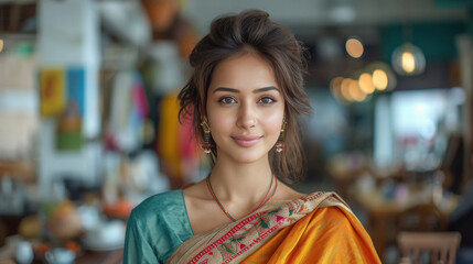 Young beautiful woman in traditional saree