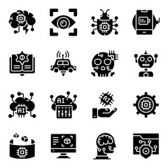 Set of Artificial Intelligence Solid Icons 

