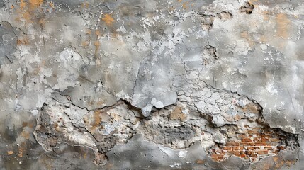 An up-close view of a concrete wall with weathered paint, showcasing a unique pattern of peeling layers resembling a natural rock formation.