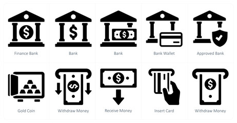 A set of 10 finance icons as finance bank, bank, bank wallet