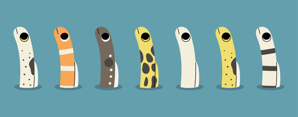 Garden eel 4 cute on a blue background, vector illustration.