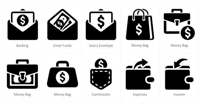 A set of 10 finance icons as banking, email funds, salary envelope,