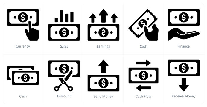A set of 10 finance icons as currency, sales, earnings