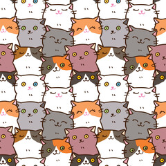 Seamless Pattern of Cute Cartoon Cat Illustration Design