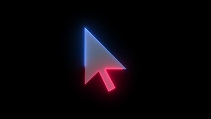 Neon mouse cursor arrow icon blue red color glowing animated black background