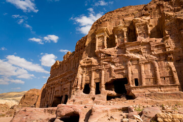 A view of the Corinthian tomb in the archeological site of Petra in Jordan