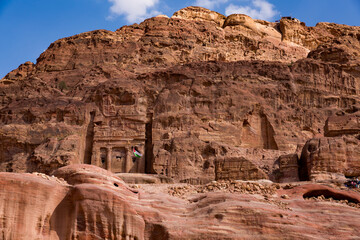 View of Urn Tomb in the archeological site of Petra in Jordan