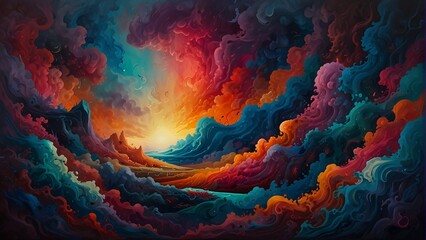 landscape of swirling colors and abstract shapes