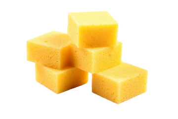 A Pile of Sunshine: A Whimsical Display of Yellow Sponges on a Clean Canvas. On a White or Clear Surface PNG Transparent Background.