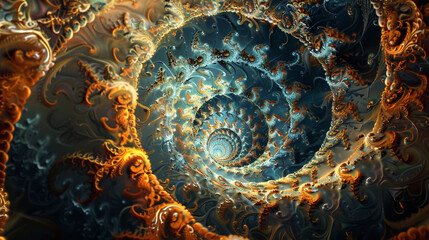 Fractal patterns spiral outward, endless dance of complexity.