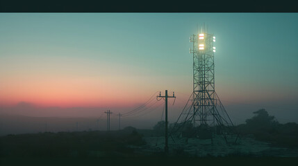 RQ 600 Radio Frequency Transmission Tower Silhouetted Against a Dramatic Sky - obrazy, fototapety, plakaty