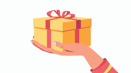 Hand holding giving small gift box icon. 