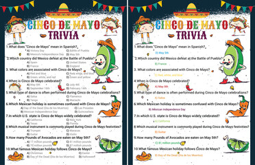 Cinco De Mayo 5th May Quiz Game Printable Cinco De Mayo Games For Kids and Adults 