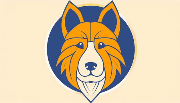 Dog logo in intense yellow and navy blue colors.