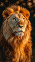 Fototapeta premium b'portrait of a majestic male lion with a golden brown mane'