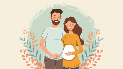 Happy couple family expecting a baby vector illustration