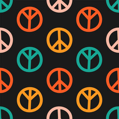 Seamless pattern with colorful peace signs