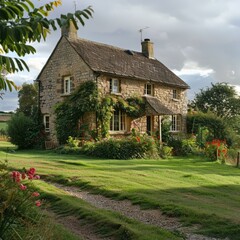 Fototapeta na wymiar b'A beautiful stone cottage in the countryside'