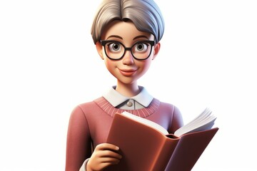 b'An elderly woman with glasses is reading a book'