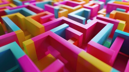 Abstract colorful maze of different cubes and blocks.