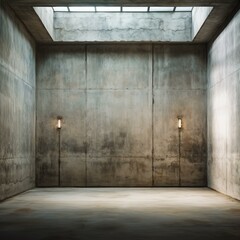 b'An empty concrete room with a skylight'