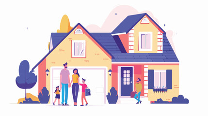 Obraz na płótnie Canvas Happy family with house. Landing page template 