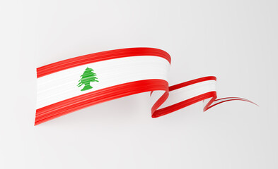 Fototapeta premium 3d Flag Of Lebanon 3d Wavy Shiny Lebanon Ribbon Flag Isolated On White Background 3d Illustration