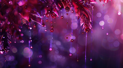 Luminescent tendrils of ruby red and crimson with cascading streams of amethyst and lavender bokeh.