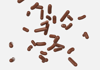Chocolate Sprinkles For Cakes, Ice Cream And Desserts Falling On White Background 3D Illustration